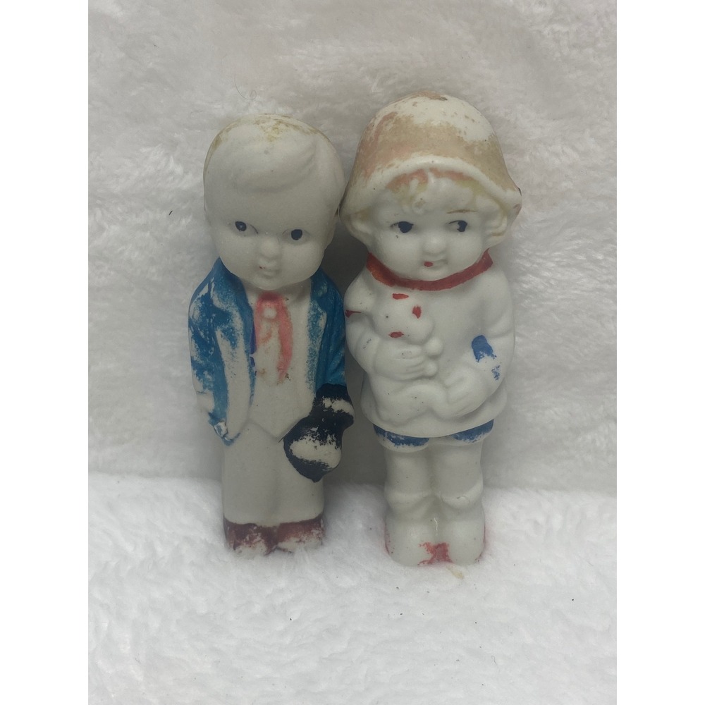VTG Made in Japan Bisque Porcelain Boy and Girl Figurine Shoolchildren Dollhouse